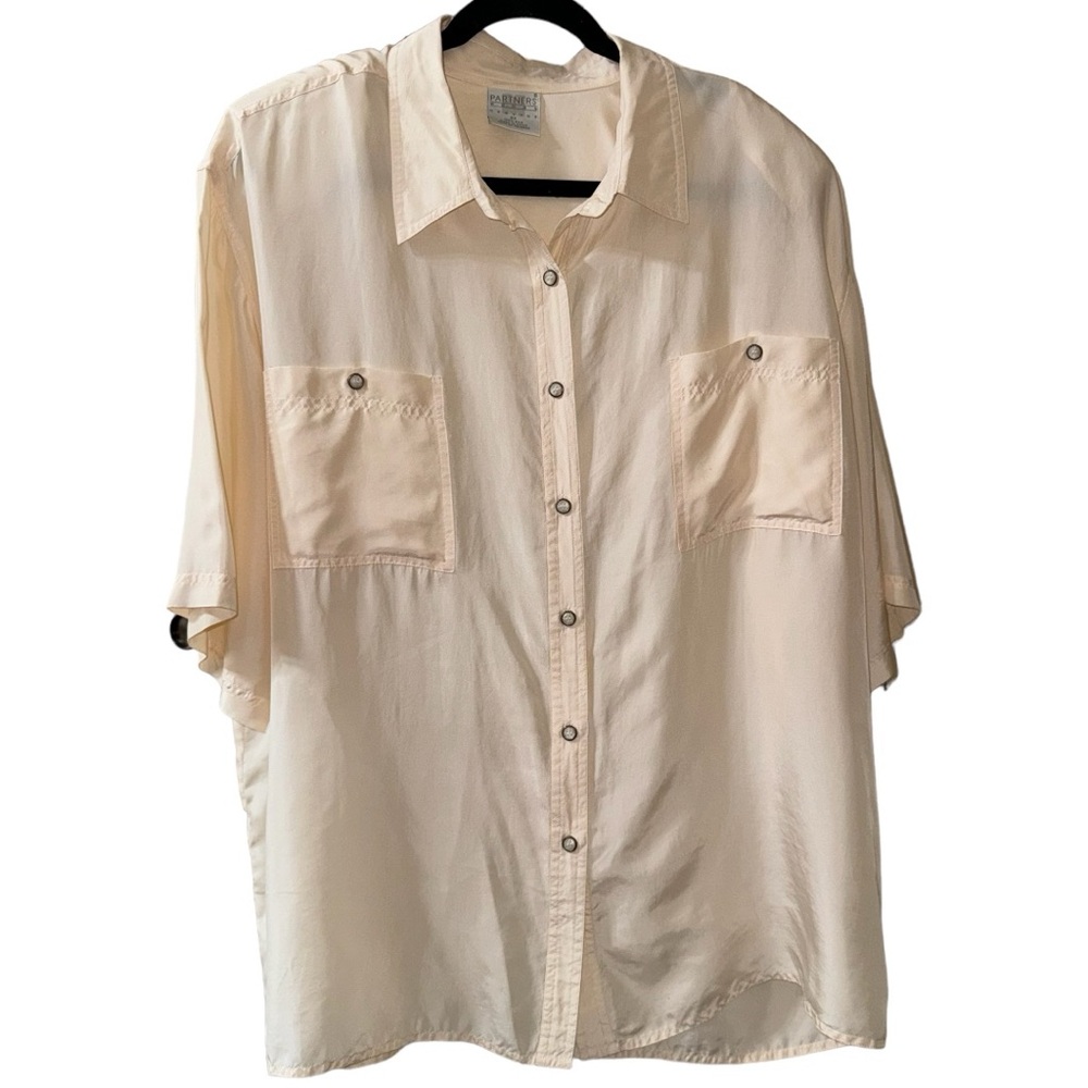 Vintage PARTNERS MERVYNS Short Sleeve Shirt Women's Plus Size 2X Cream 100% Silk